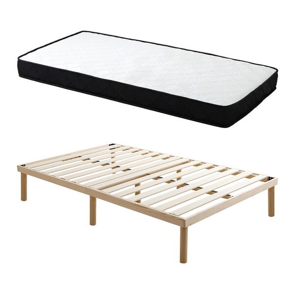 ホームテイスト ASP-SRM-SD パイン材高さ2段階調整脚付きすのこベッド ポケットコイルマットレスセット(セミダブル) ナチュラル/ホワイト メーカー直送