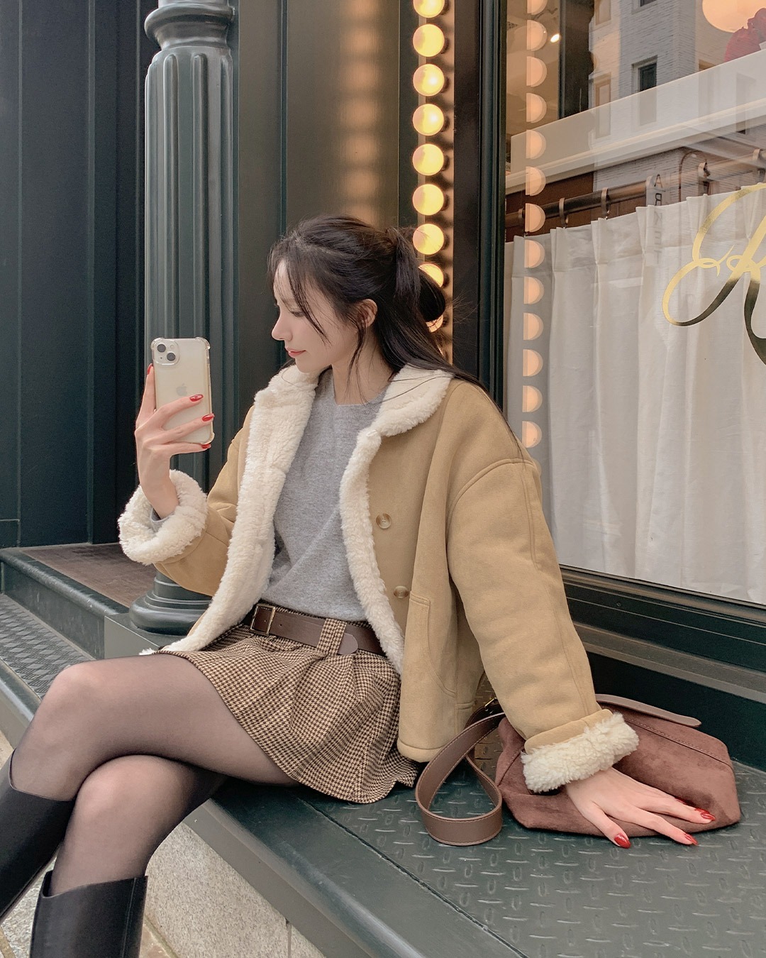 スウェードファームスタン韓国ファッション レディース