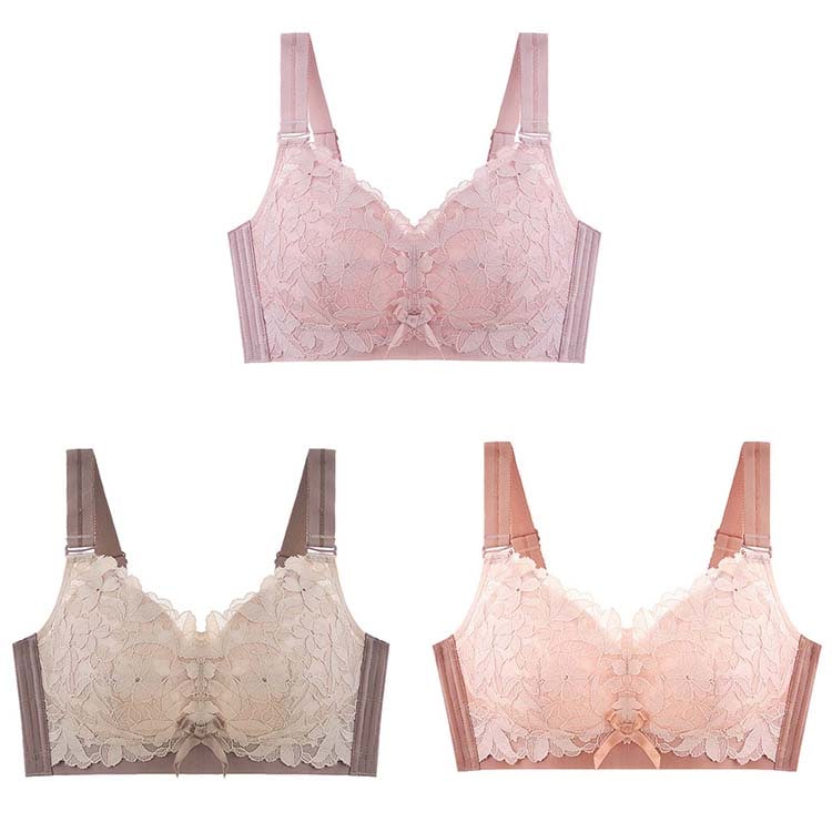 小さく見せるブラ【 3点入り】 【B-Hカップ】レースブラ ブラジャー 胸を小さく見せるブラ 大きな胸を小さく見せるブラ ノンワイヤーブラ レディース ブラジャー 着痩せブラ脇高設計 大きいサイズ