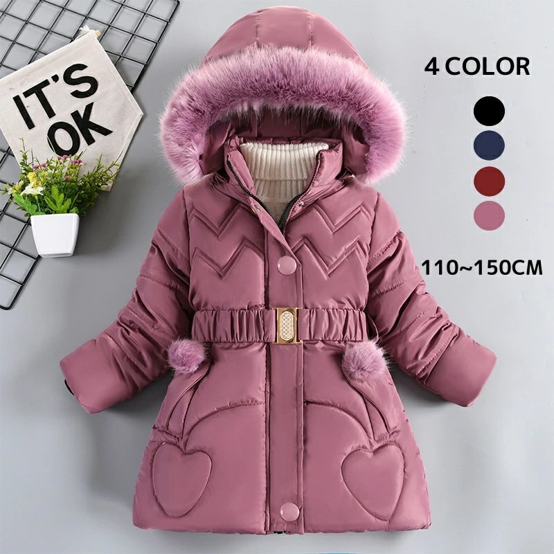 キッズ服 キッズコート 冬服 子供服 女の子 コート おしゃれ ５色 フード付き 無地 中綿コート ダウンジャケット ダウンコート ミモレ丈 フード取り外し可能 シャギー アウター 通園 通学 暖かい