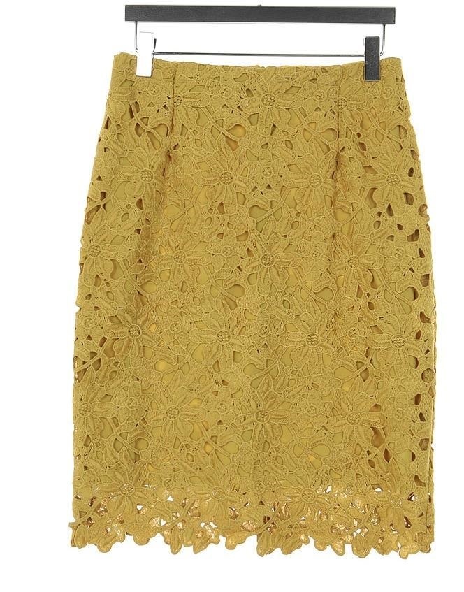 3182.膝丈 花柄タイトスカート（イエロー）2019 春夏 sale お出かけ フォーマル 大人