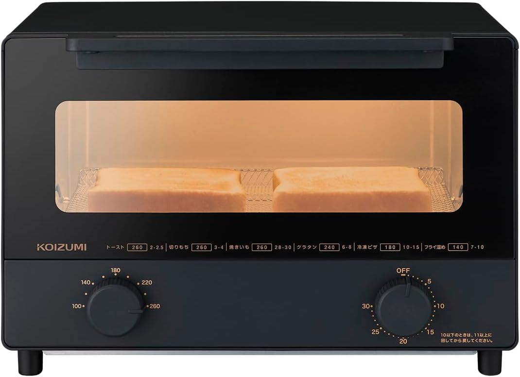 コイズミ オーブントースター 2枚焼き 1350W カーボンヒーター搭載 無段階温度調節 お手入れカンタン ブラック KOS-1302/K