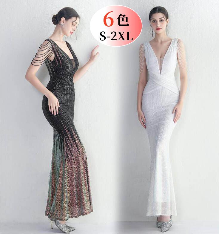 ノースリーブ ワンピース ドレス 披露宴 二次会 キャバドレス ロングドレス タイトワンピース 無地 スパンコール衣装 キラキラ イブニングドレス パーティードレス 上品 女性 30代 40代 50代