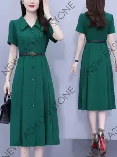 半袖シャツワンピース女2024夏新作スカート-84