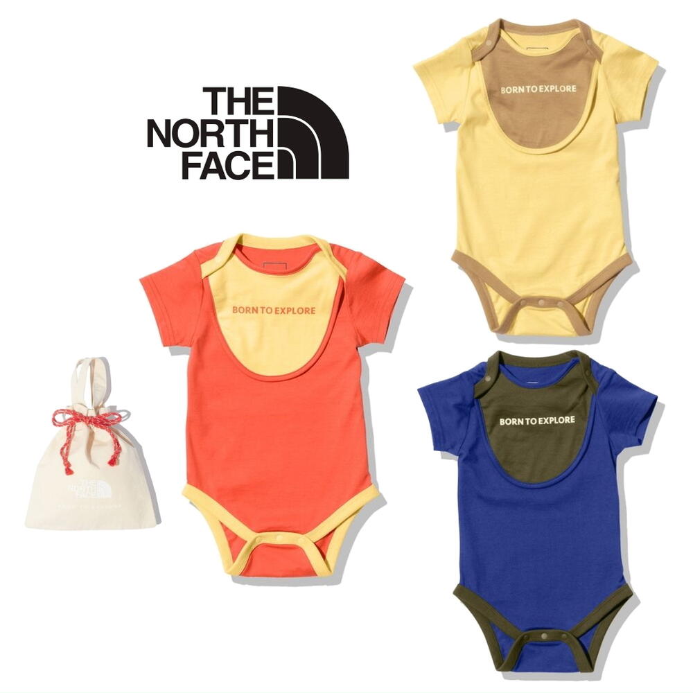 正規品 半袖ロンパースとスタイ2点のセット ショートスリーブロンパースアンド2Pビブ ベビー NTB12354 TNFブルー/TB レトロオレンジ/RO サン