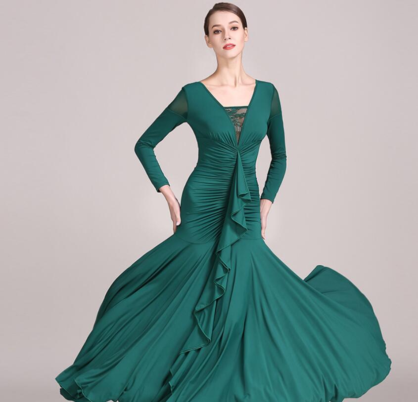 「練習用新作社交ダンス専用」ダンス ドレス 優雅 演出服競技用 ワルツドレス 高級感 エレガント 人気 ステージ衣装 踊りドレス イベント服スタンダードダンス 舞台 長袖 シフォン 可愛い 上品 華や