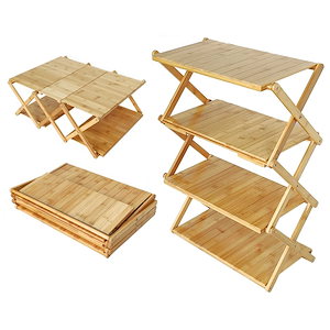 棚 ウッドラック 多機能 テーブル 折りたたみ式ラック 2way 4段 竹製 小物置きコンパクト 簡単に組み立て 収納袋付き アウトドア キャンプ 用品