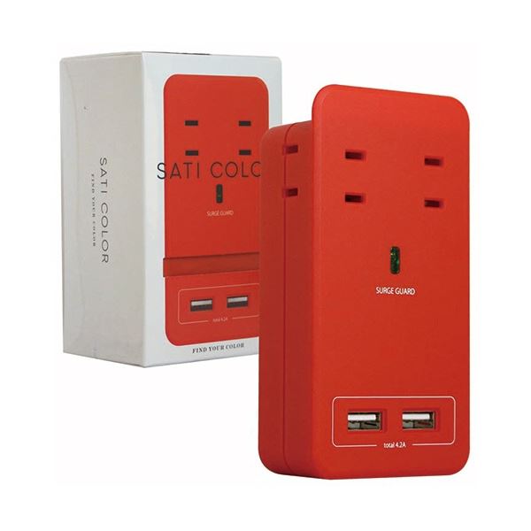 SATI COLOR電源タップ AC4個口+USB2ポート レッド CT221RE 1個