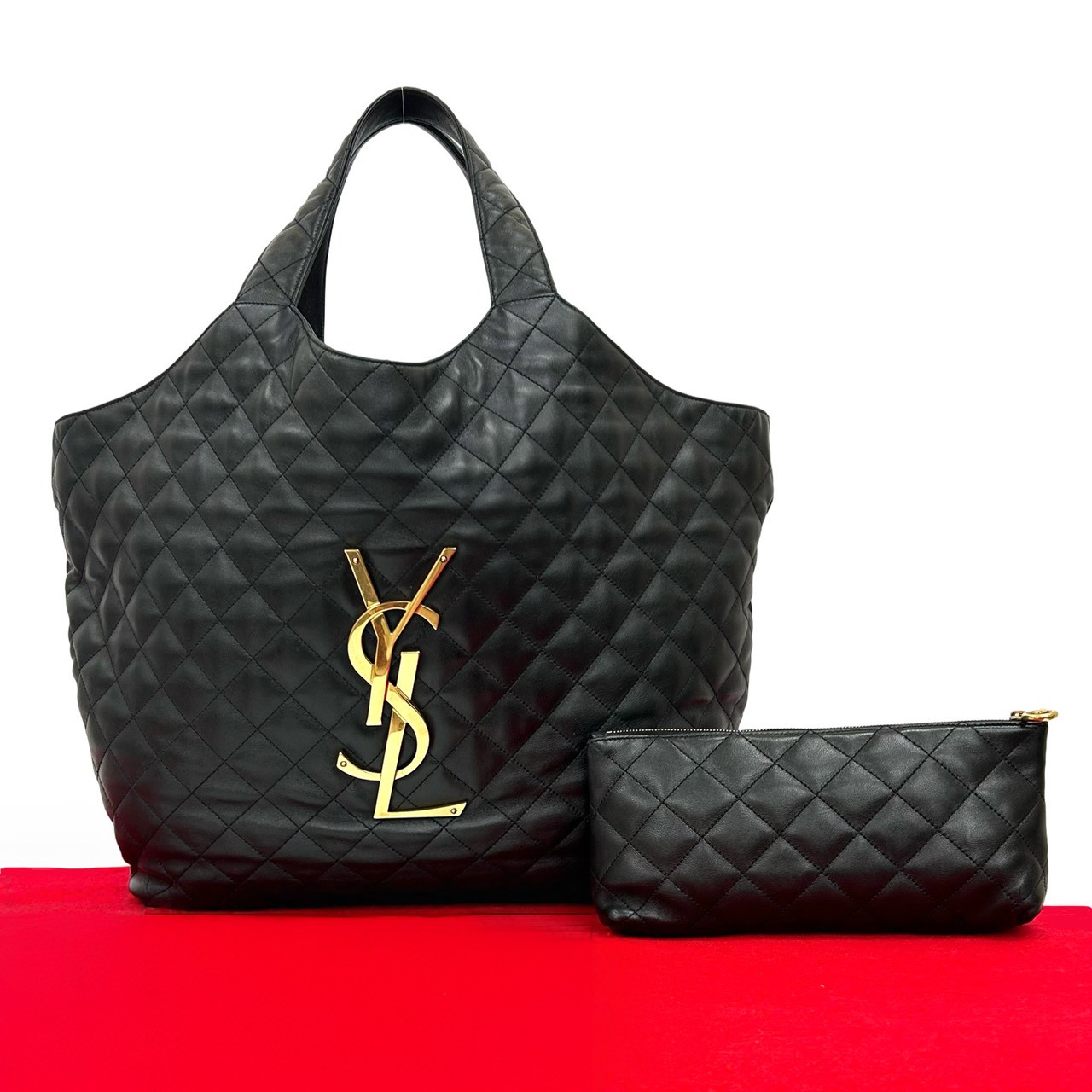 イカール YSL ロゴ 金具 キルティングトートバッグ レザー ブラック 37391