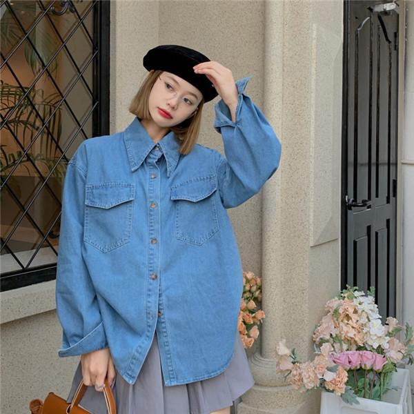 デニムシャツレディーストップス羽織りシャツブラウス韓国風着痩せ大きいサイズカジュアル長袖体型カバーおしゃれトップス