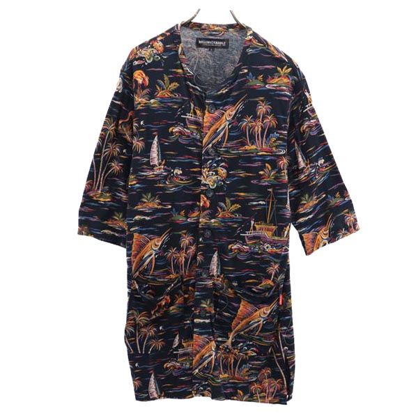 ローリングクレイドル 総柄 7分袖 ロング カーディガン L ネイビー系 ROLLING CRADLE メンズ