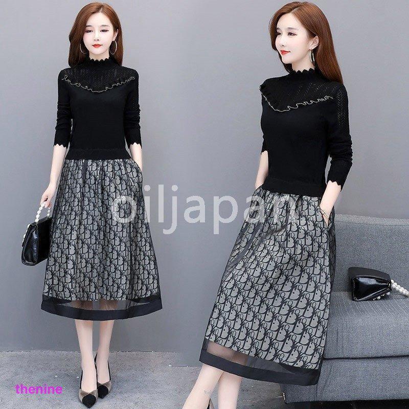 ワンピース レディース 40代 秋冬 長袖 きれいめ 上品 ニットワンピース ロング丈 セーター マキシ 大きいサイズ パーティードレス 韓国風 おしゃれ 通勤 着痩せ