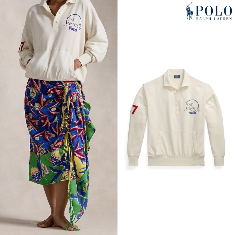 [ポロラルフローレン] レディース ロゴ フレンチ テリー プルオーバー スウェット/ LONG SLEEVE HALF ZIP NATURAL