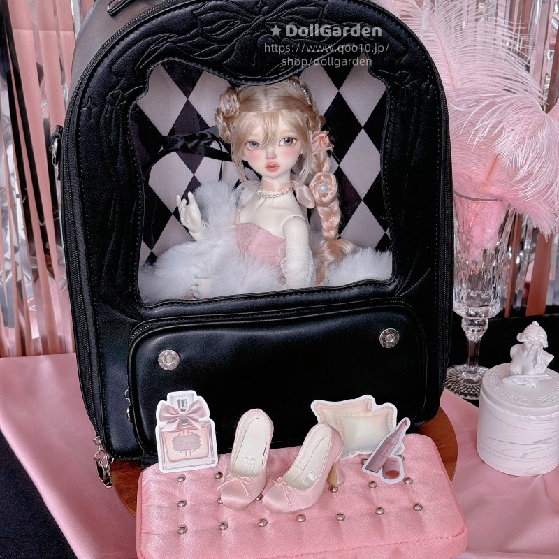 1/4 1/6 BJD人形用 見せバッグ 収納ケース ぬいぐるみ入れ 痛バッグ 『愛楽の章』 お出かけ カバン 黒色 白色 ブラウン BLYTHE/幼SD/MSDサイズ用アクセサリー