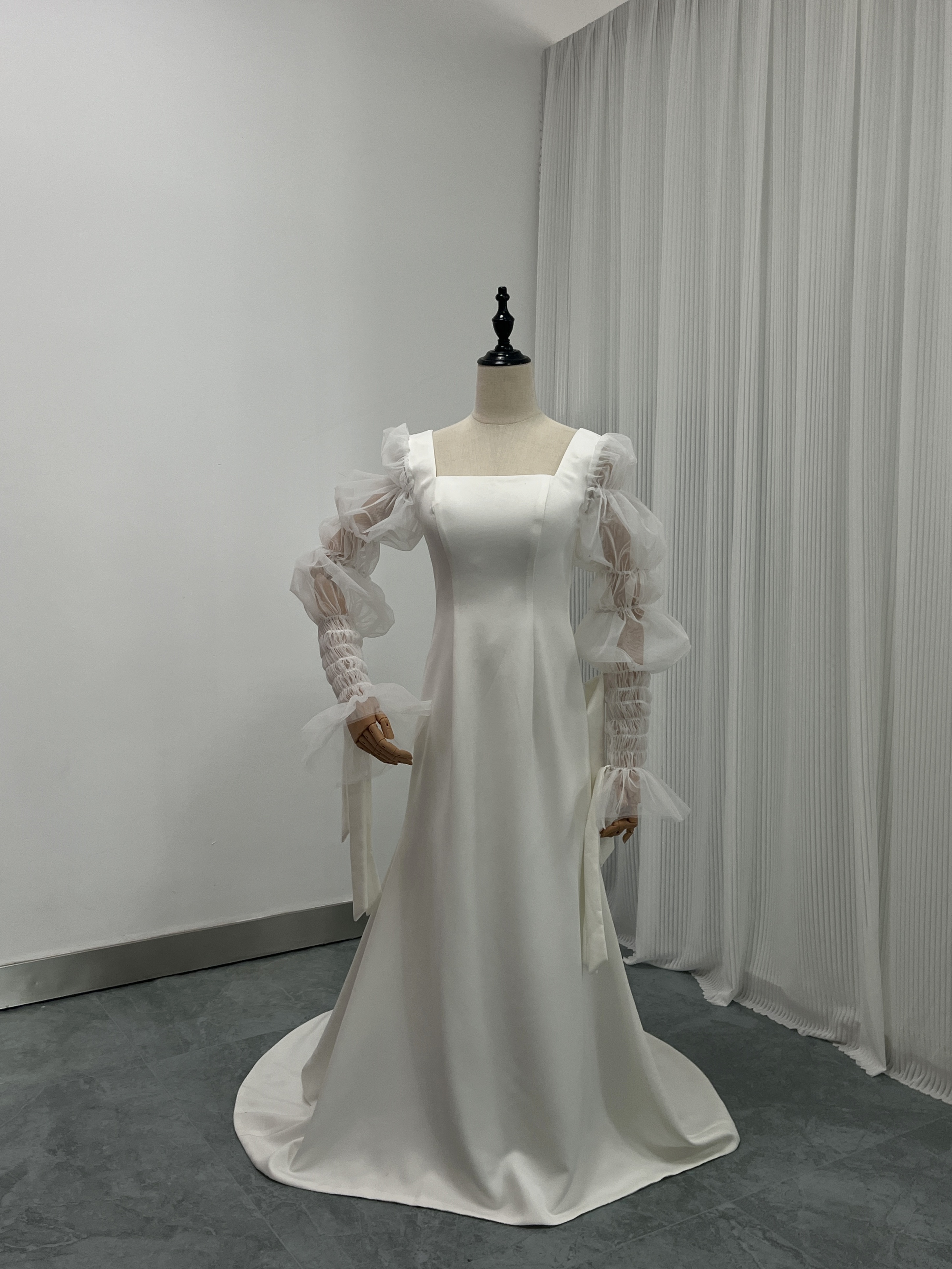 フランス風 スクエアネック 姫袖 ウエディングドレス マーメイドライン 2次会/披露宴 前撮り