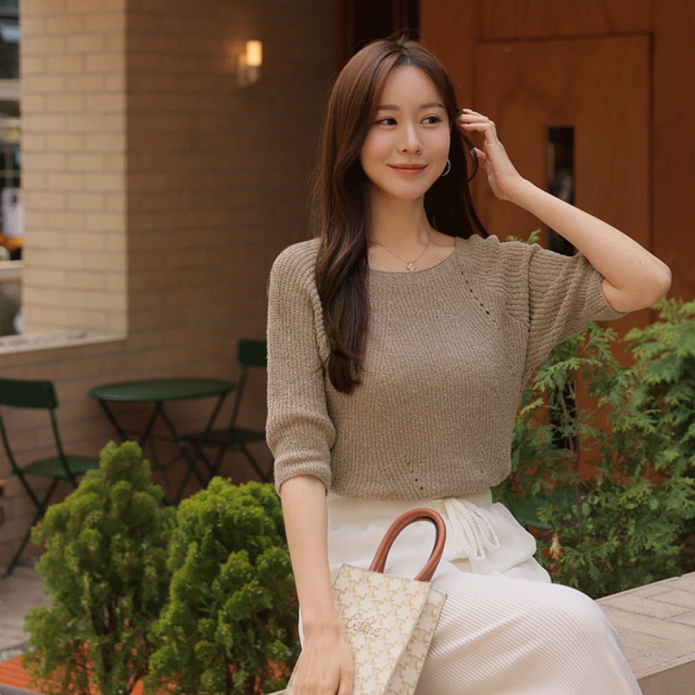 クリック＆ファニーケルティンリネンスクエアネックニット