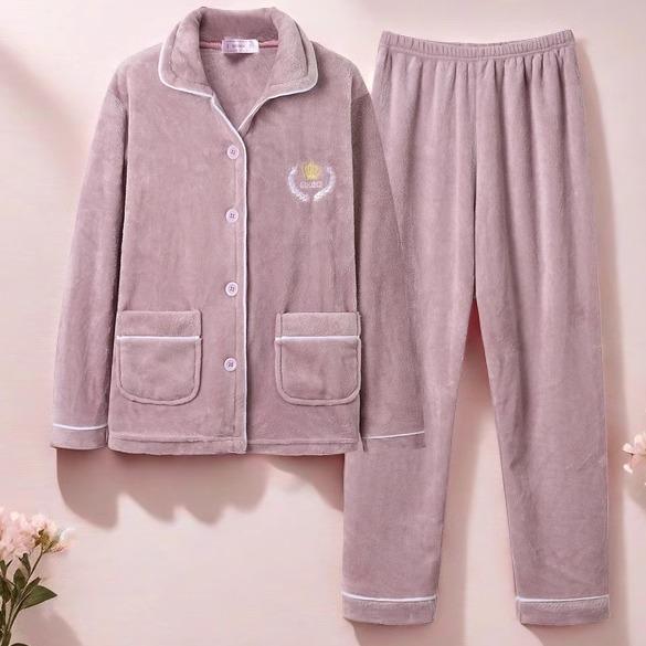 ルームウェア レディース パジャマ 部屋着 ガーリー 秋冬 長袖 パープル ピンク ホワイト