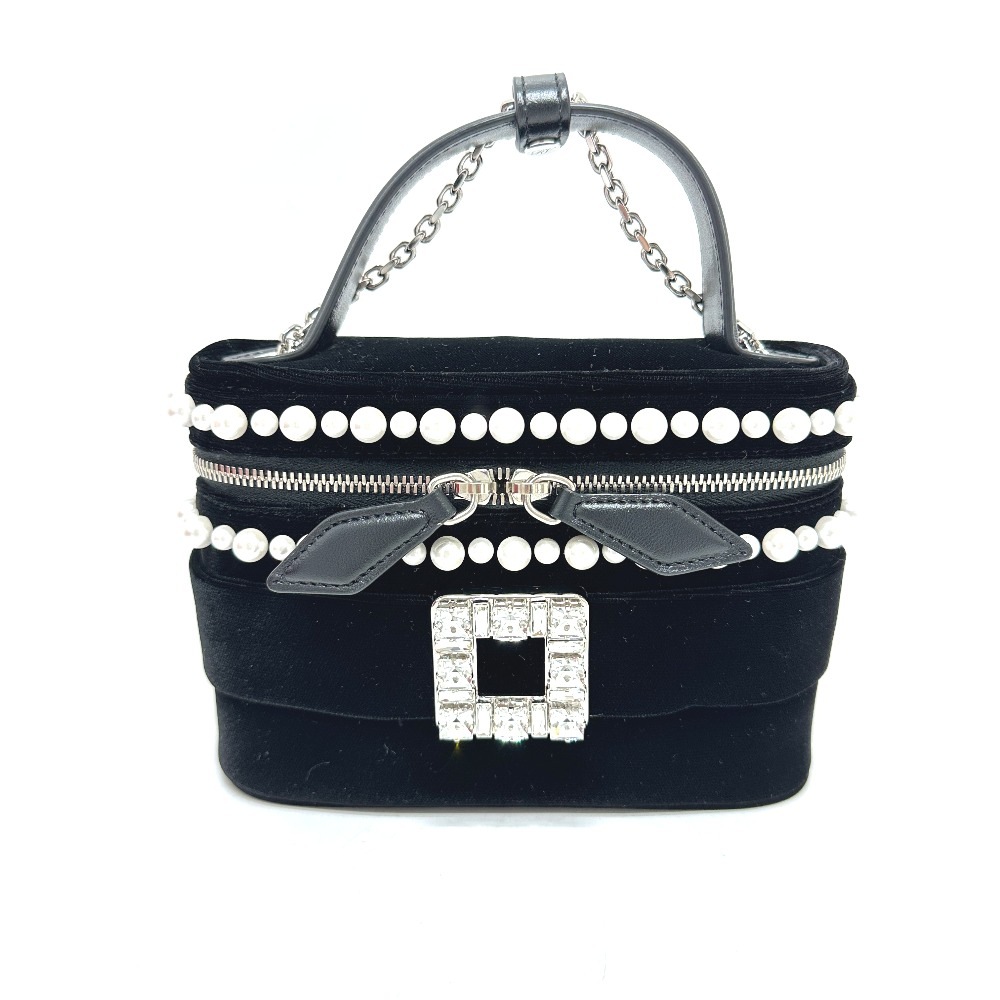 ROGER VIVIER ロジェヴィヴィエ ハンドバッグ RBWANMH70000LU クリスタル フェイクパール ヴァニティ カバン マイクロ 2WAY バッグ 斜め掛け ベルベット ブラック