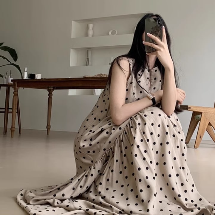 レディース スカート ワンピース ロングスカート 袖なし ノースリーブ 襟なし フェミニン ファスナー 薄手 かわいい 大人可愛い きれいめ シンプル カジュアル 上品 おしゃれ レトロ こなれ感