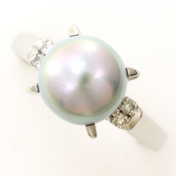 PT900 プラチナ リング 12号 パール(真珠) 約8.5mm ダイヤ 0.05 中古