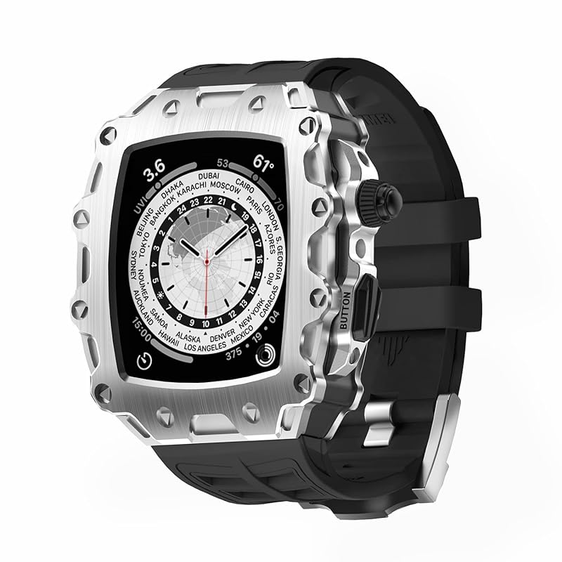 AHNHSKY ケース バンド付き Apple Watch シリーズ 9/8/7 45mm 6/5/4/SE/SE2 44mm用 バンパー メタル 保護 カバー iWatch用 45mm 44mm ス