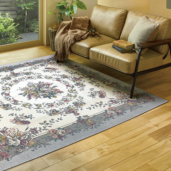 240612869 撥水 シェニールゴブラン織り ラグ ブーケ GY グレー 約200250cm メーカー直送