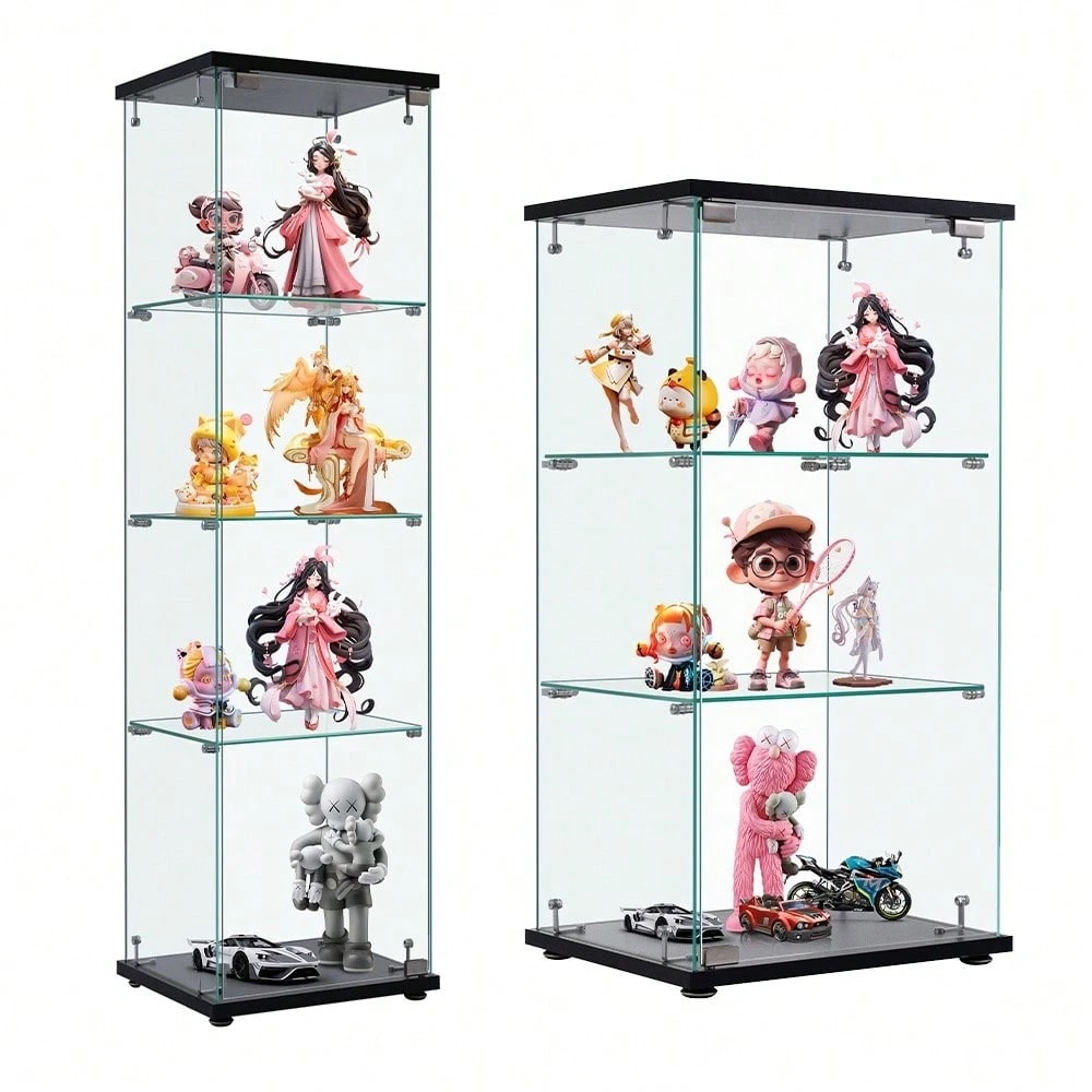 コレクションケース ガラスディスプレイキャビネット フィギュアケース 4段 ブラック 強化ガラス 全面ガラス サイズ:幅42.5×奥行36.5×高さ120cm