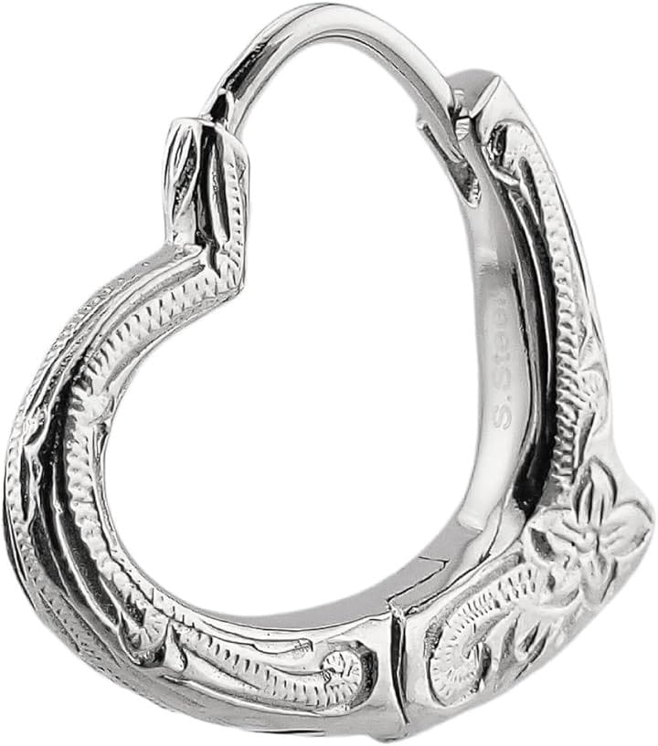 Piena ピエナサージカルステンレス316L製 片耳用 1個売り ふっくら オープンハート ハワイアンジュエリー フープピアス レディース シルバー(シルバー(片耳用))