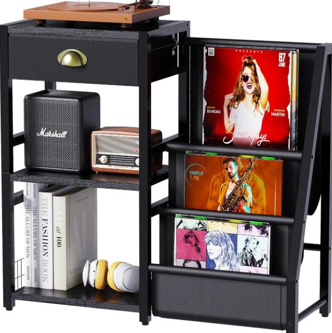 家庭用レコード収納ラック金属製床置き3層リビングルームソファサイドテーブルラック 置物収納　レコード収納ラック