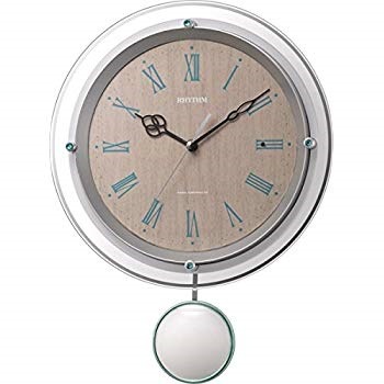 【高額売筋】 リズム時計 掛け時計 電波 アナログ 振り子 ソフレール クリスタル 飾り付 連続秒針 茶 (薄茶木目柄) RHYTHM 8MX404SR03 掛時計