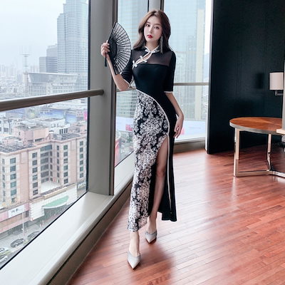 Qoo10] レトロ改良チャイナドレススリットセクシー