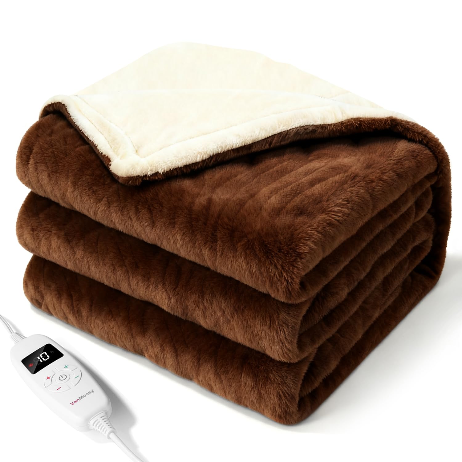 電気毛布 掛け敷兼用 [TV.SNS話題沸騰] VanMossy188x130cm 電気ブランケット 高級フランネル両面仕樣 10段階温度調節&省エネタイマー (1-8時間) 超厚手ふわふわ 抗菌防臭