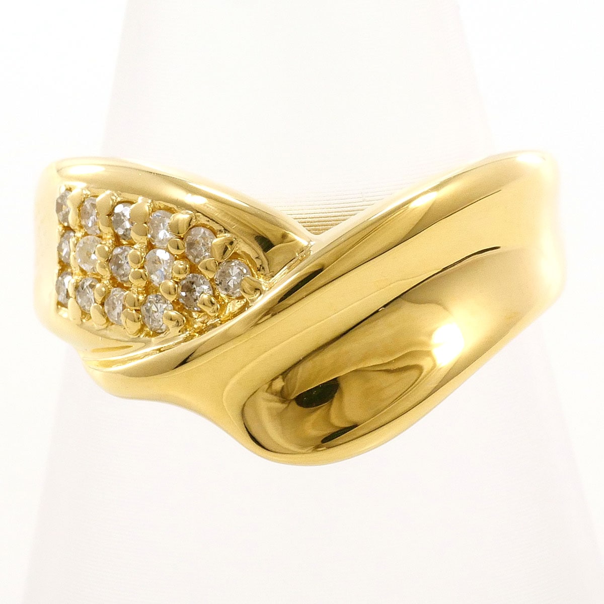 K18 18金 YG イエローゴールド リング・指輪 12号 ダイヤモンド 0.15ct カード鑑別書 総重量約3.9g 中古