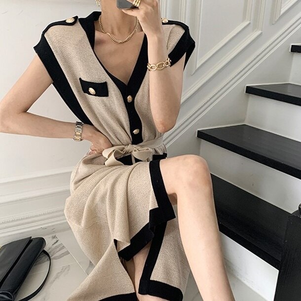 ２色 ロングカーディガン ワンピース レディース 春夏 きれいめ ゆったり ロング ノースリーブ 襟なし スリム 細身 前開き ホワイト ブラック 大人カラー バイカラー ワンサイズ ゆったり 大人可