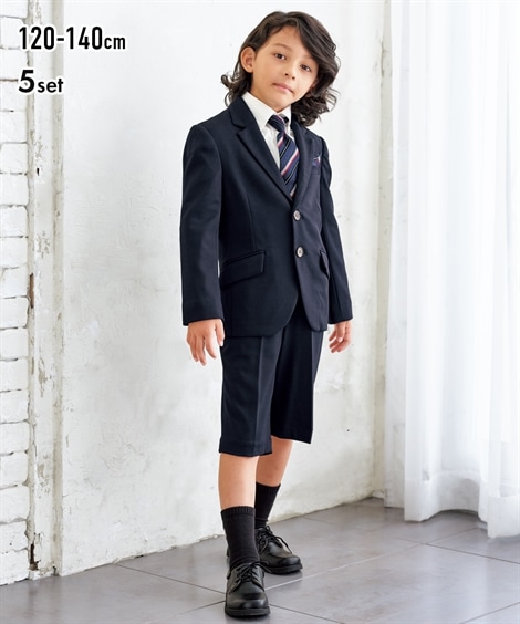 フォーマルセットドレス 卒園　入学 カットソーフォーマルスーツ５点セット ジャケット+シャツ+5分丈パンツ+ネクタイ+ポケットチーフ 男の子　子供服