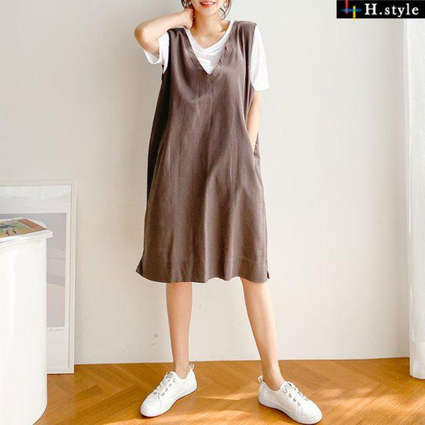 [Hスタイル]NB麻ワンピース/夏/OPS/ビッグ/ワンピース/シフォン/リネン/麻/半袖/ラブリー/ホームウェア/ミシ/ルーズフィット