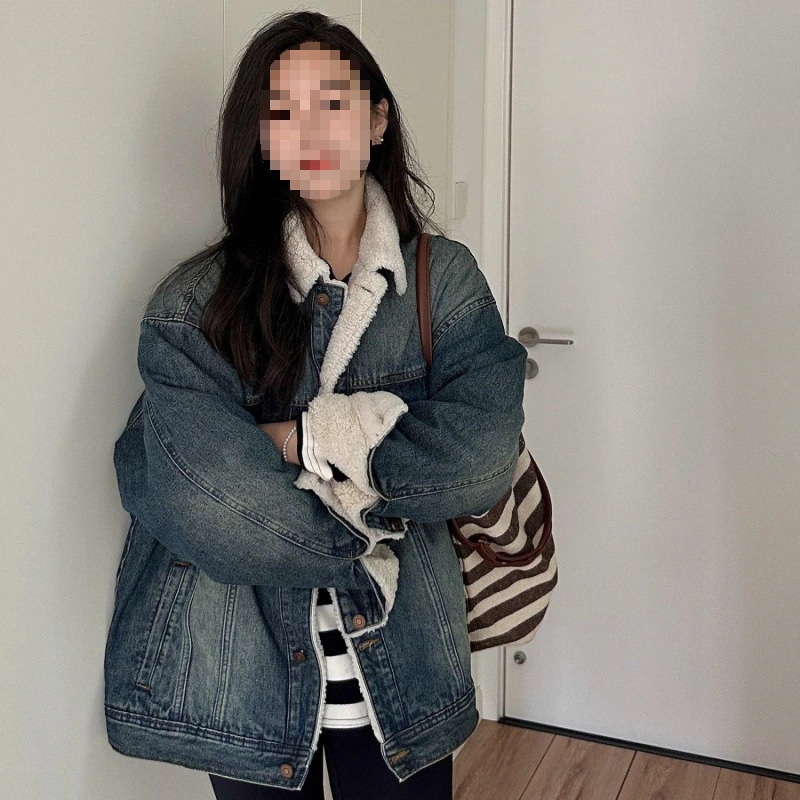 ベルベット子羊毛綿服韓国版ゆるいoversizeレトロジャケット202冬服新型カウボーイコート女