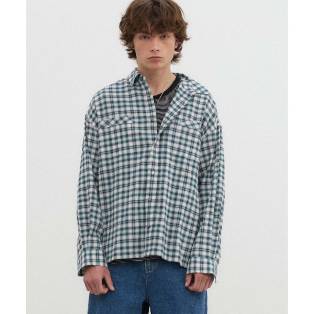WMC Wrinkle Pocket Check Shirt GREEN O-MOBNL5M52143