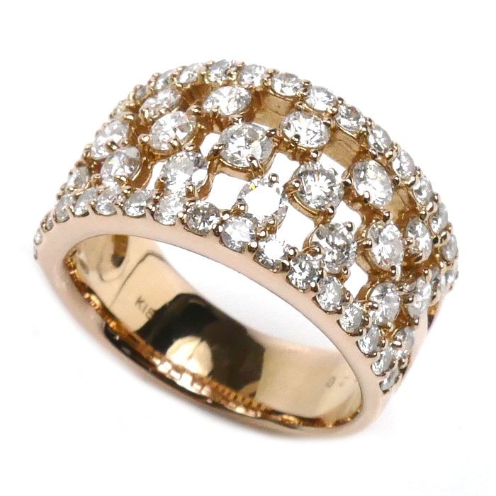 K18PG ピンクゴールド ダイヤ リング・指輪 ダイヤモンド2.20ct 15号 9.4g レディース 中古