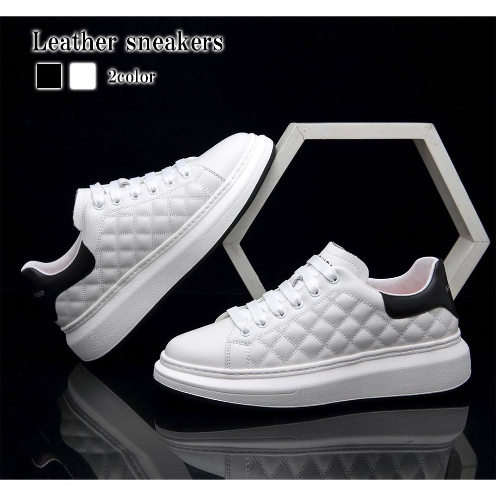 スニーカー メンズ レザースニーカー 赤 白 厚底 シークレットシューズ 高い ホワイト 身長UP 冬 ハイカット 本革 革 ランニング 結ばない 疲れない レザー ローカット 幅広 4E 靴紐 春