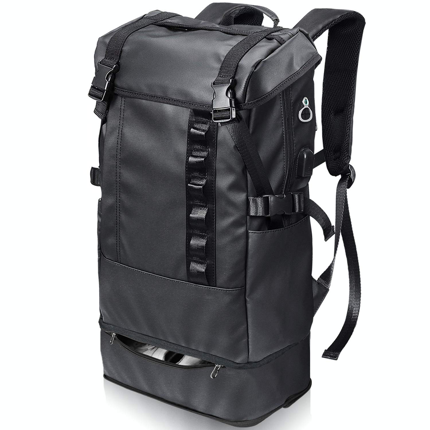 [PEYNE] メンズ リュックサック 大容量 - 2層式 拡張機能 スクエア 靴/弁当収納 バックパック 防水 キャンバス A4収納 多ポケット USBポート付き 15.6インチ PC ビジネス，