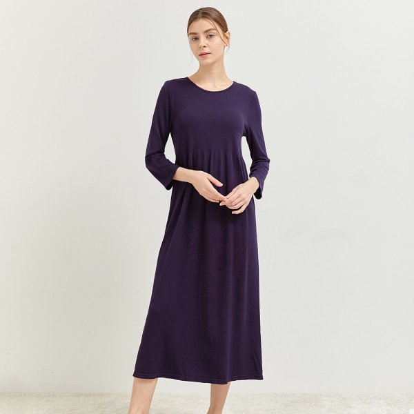 モーダル リブ編み ルーズフィット 7分丈袖 ロングドレス NBWFD5005