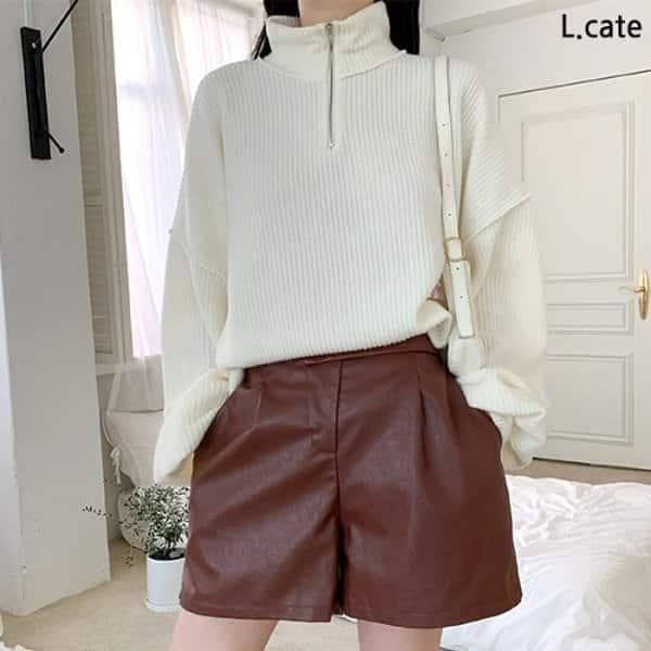 女子ニット LRT3348 女性オーバーロック ハーフジップ ゆったりフィット Tシャツ