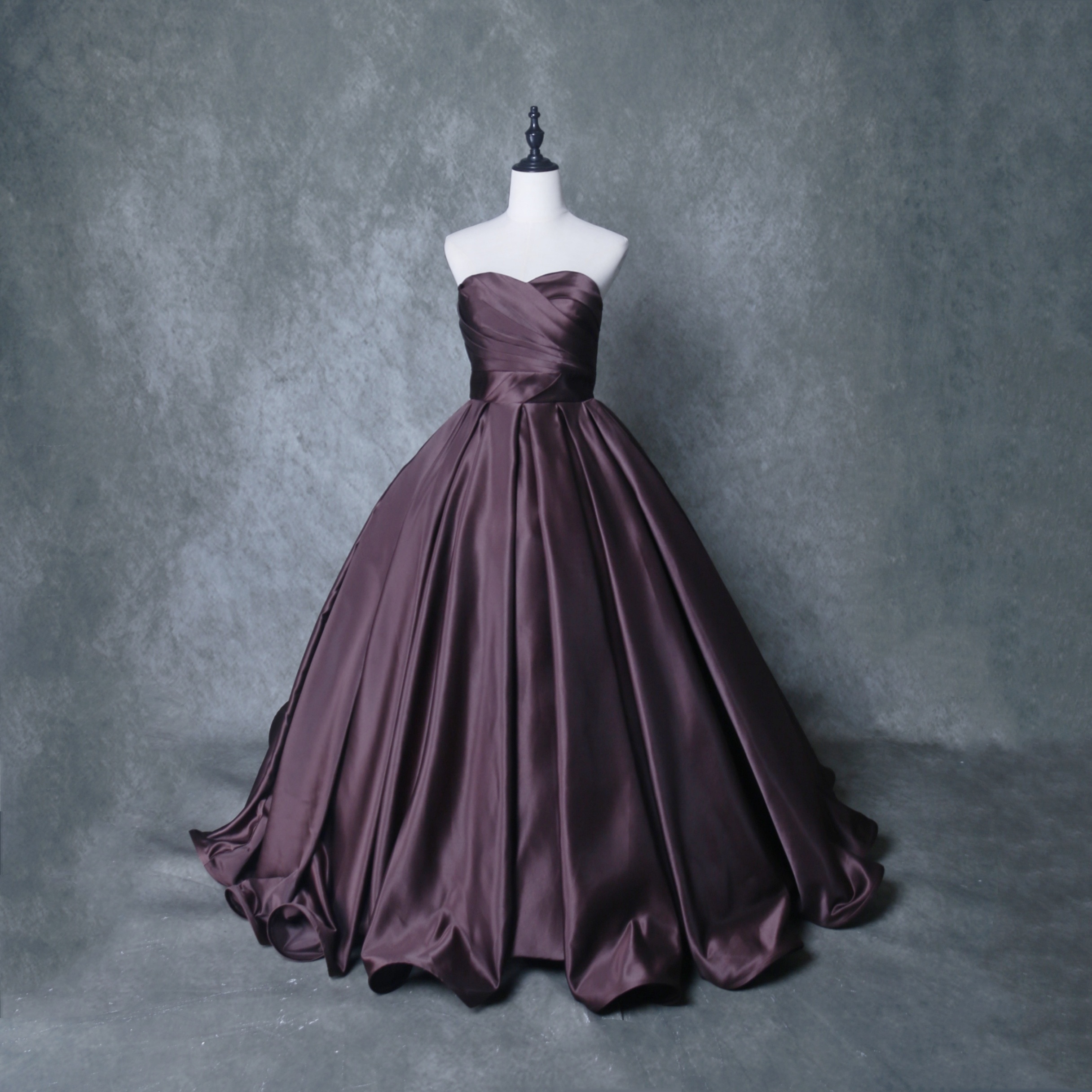 パーティードレス ロング カラードレス 光沢サテン ブラウン 前撮り 2次会 演奏会