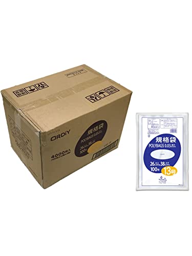 オルディ 食品保存 ポリ袋 規格袋 透明 ケース販売 13号 横26×縦38cm 厚み0.03mm 100枚入 40冊セット 食品