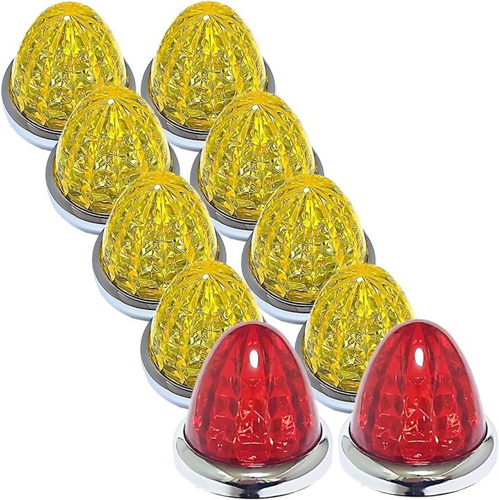 24V トラック用 LED マーカーランプ サイド 8面クリスタルカット仕様 16LED 汎用 10個セット メッキリング( イエローレンズ / レッドレンズ)