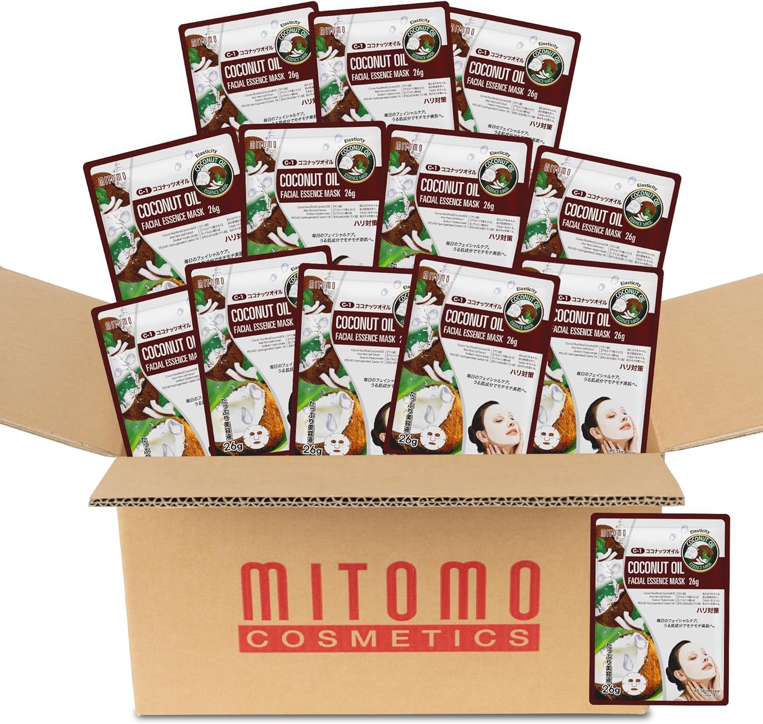 日本製 ココナッツオイル ハリ生気美容シートマスク/100枚x1セット＝100枚/美容液/美容 スキンケア 潤いマスクパック[MTSS00516-C-1x010]