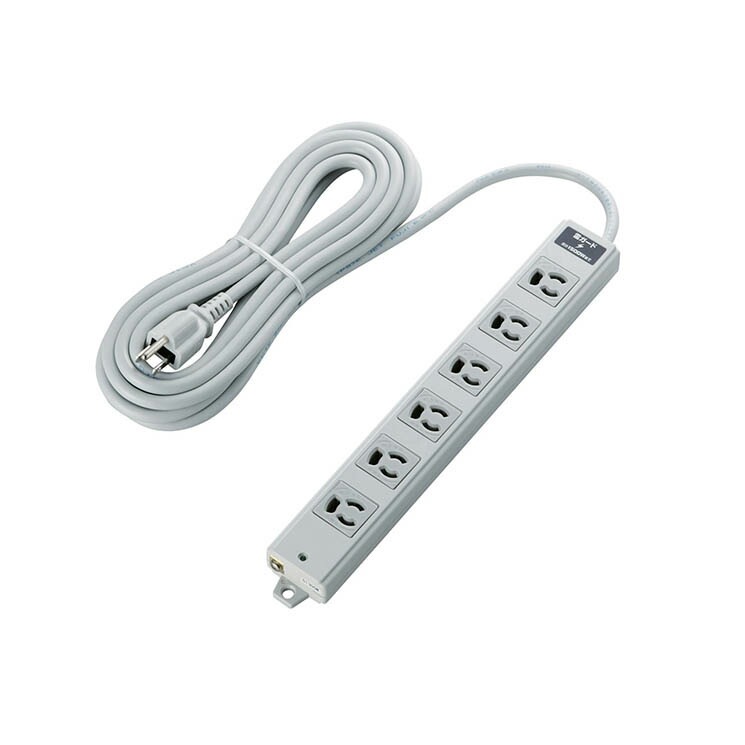 工事物件 3ピン 熱に強い 雷ガード マグネット付 電源タップ 6個口 5m グレー