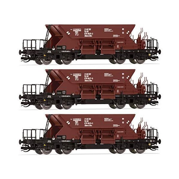 ARNOLD HN9705 Set x 3 Self Discharging Ballast Wagons with Low Top Box， 2nd Serie， 00tv， Brown Liver