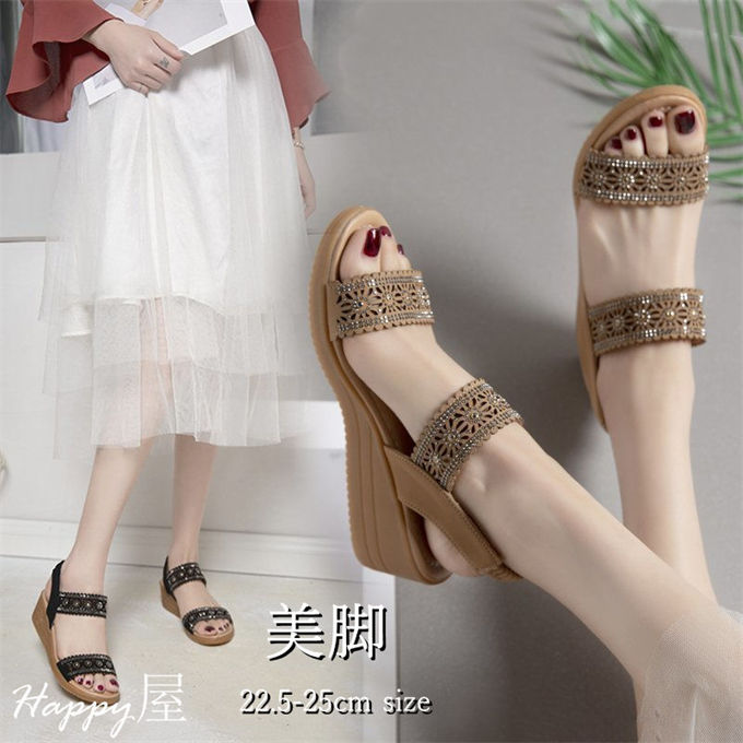 厚底サンダル レディース ラインストーン飾り ウェッジソール シューズ 疲れない 痛くない 厚底 歩きやすい 夏 旅行 美脚 楽ちん カジュアル 大人 可愛い 旅行 通勤 アウトドア